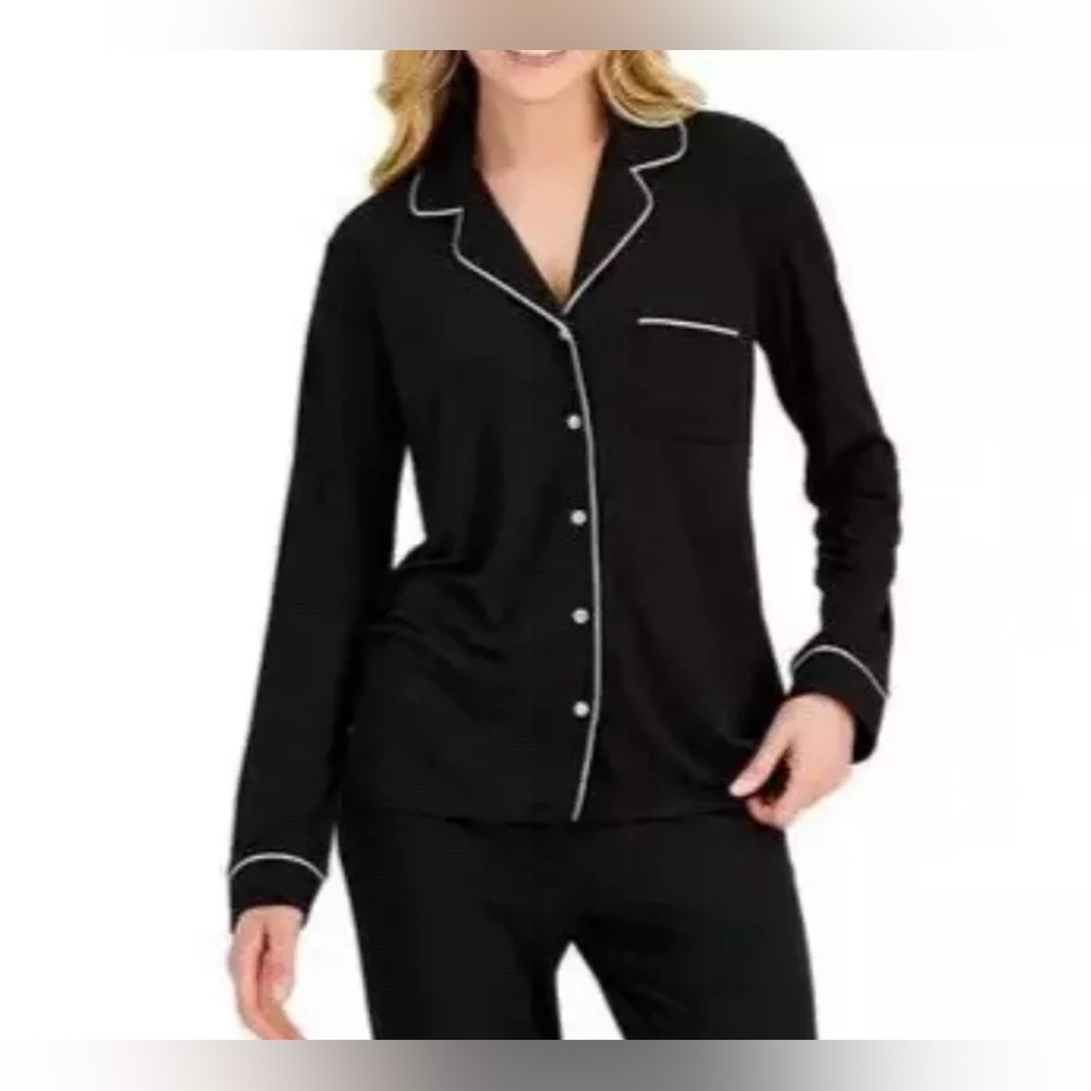 Alfani Intimates Notch Collar Pajama Top Size M  -Classic Black- TOP ONLY